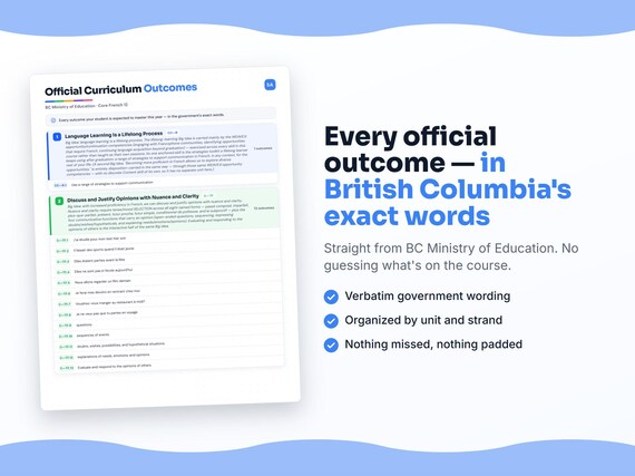 Parent dashboard and progress pages inside the Core French 12 workbook