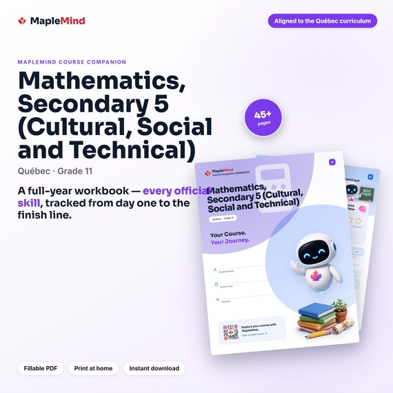 Mathematics, Secondary 5 (Cultural, Social and Technical) Course Companion — printable workbook and progress tracker for the Mathematics, Secondary 5 (Cultural, Social and Technical) curriculum