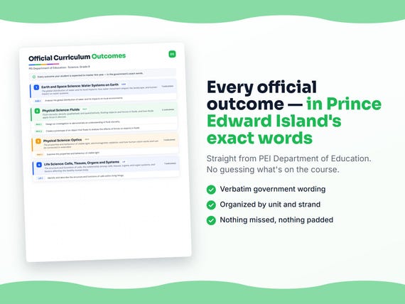 Parent dashboard and progress pages inside the Science, Grade 8 workbook