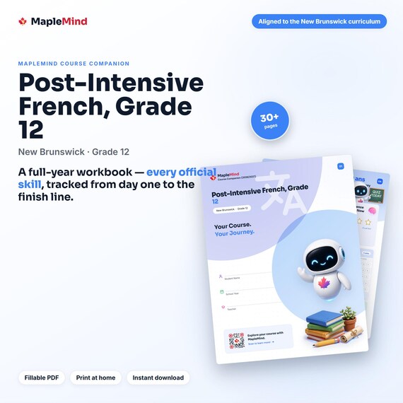 Post-Intensive French, Grade 12 Course Companion — printable workbook and progress tracker for the Post-Intensive French, Grade 12 curriculum