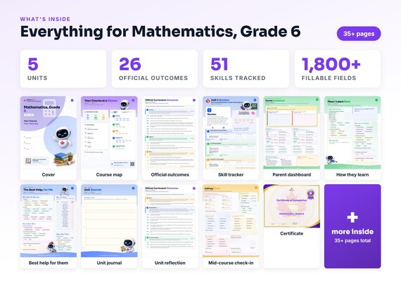 Curriculum checklist and skills tracker inside the Mathematics, Grade 6 workbook