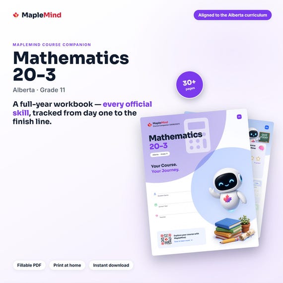 Mathematics 20-3 Course Companion — printable workbook and progress tracker for the Mathematics 20-3 curriculum