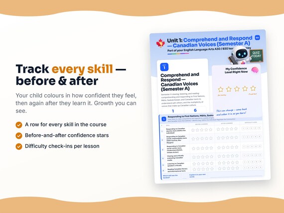 Unit reflection and certificate pages inside the English Language Arts A30 / B30 workbook