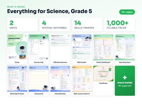 Curriculum checklist and skills tracker inside the Science, Grade 5 workbook