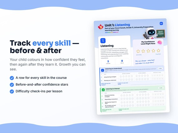Unit reflection and certificate pages inside the Core French, Grade 11, University Preparation workbook