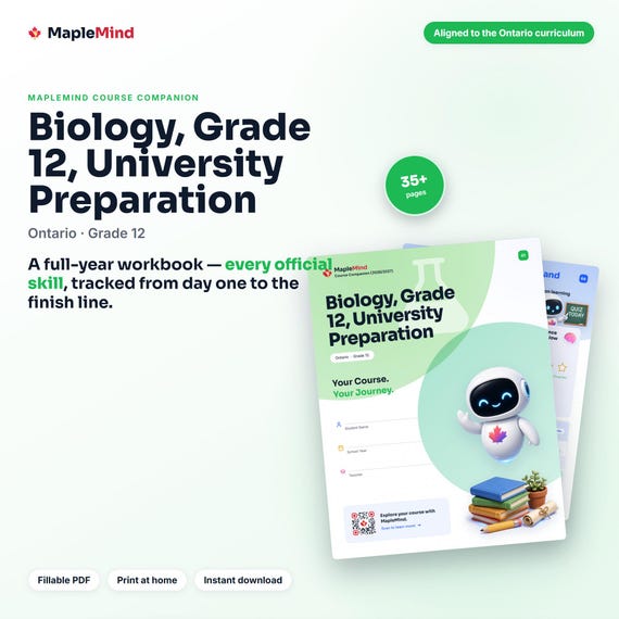 Biology, Grade 12, University Preparation Course Companion — printable workbook and progress tracker for the Biology, Grade 12, University Preparation curriculum