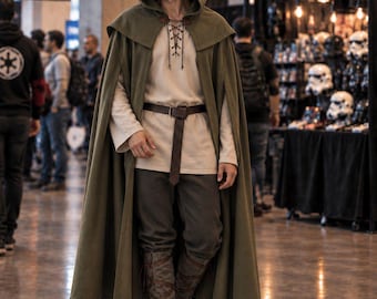 Star Wars Inspired Jedi Hooded Cloak | Olive Green Jedi Cape Costume | Medieval Fantasy Ranger Robe | Cosplay Costume for Men