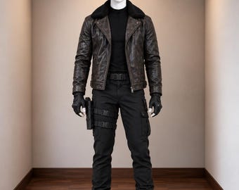 Leon S. Kennedy Cosplay Costume | Distressed Leather Jacket, Tactical Pants, Combat Gear