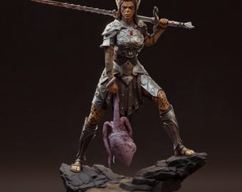 Maqueta de resina de Lae'zel, Baldur's Gate 3, estatua de guerrero Githyanki a escala 1/8, sin pintar.