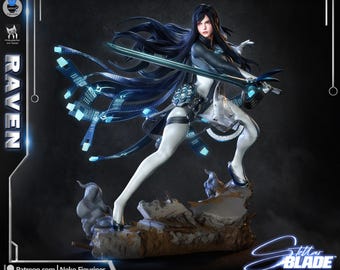 Maquette en résine Raven, Stellar Blade, échelle 1/8, statue d'épéiste grise non peinte