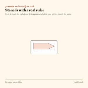 Puede incluir: Una plantilla imprimible de una flecha de direcci&oacute;n que mide 50,8 cm. La imagen incluye el texto: printable, and actually to scale, Stencils with a real ruler, Print it, check the inch, trace it. No guessing whether your printer shrank the page.