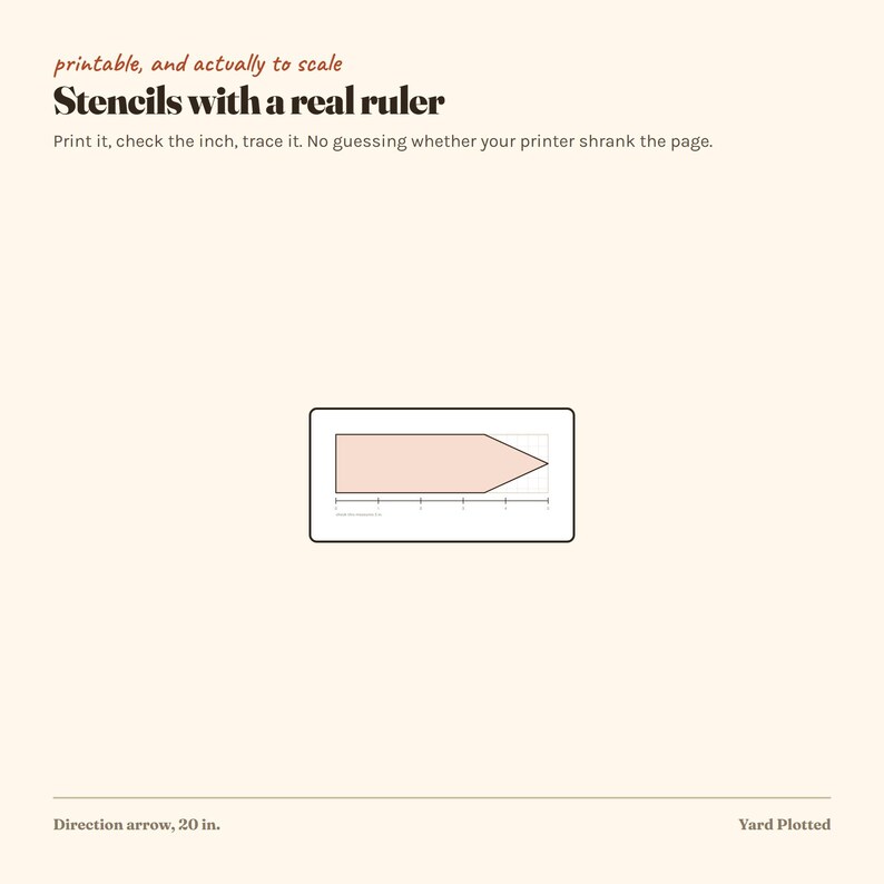 Puede incluir: Una plantilla imprimible de una flecha de direcci&oacute;n que mide 50,8 cm. La imagen incluye el texto: printable, and actually to scale, Stencils with a real ruler, Print it, check the inch, trace it. No guessing whether your printer shrank the page.