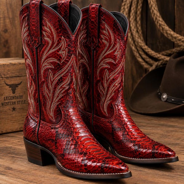 Red Python Leather Cowboy Boot | Mens Western Boots