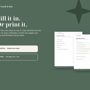 Everything in Place shown as both a digitally fillable PDF and a printable US Letter family organizer.
