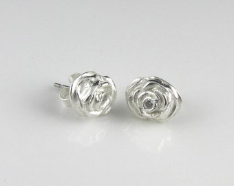 English Rose                                                                              - silver rose stud earrings