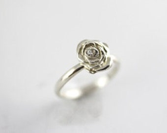 English rose - silver rose ring