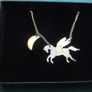 Pegasus silver necklace with star constellation engraving and gold-plated moon image 2