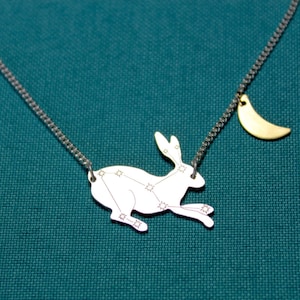 Lepus - sterling silver hare necklace with star constellation and gold-plated moon