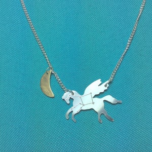 Pegasus silver necklace with star constellation engraving and gold-plated moon image 1