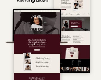 Dark Luxury Showit Template | Burgundy Editorial Agency Website (Digital Download)