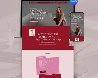 Canva Website Template For Content Creators & Social Media Managers | Pink Red Business Coach