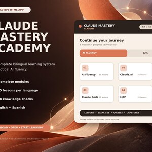 Claude Mastery Academy App | 265 Interactive Lessons | Prompting, Claude Code, MCP & API | English Spanish Offline HTML