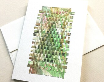 Handmade greeting card / woven painted paper on heavyweight card / blank inside / one of a kind original art / C-226