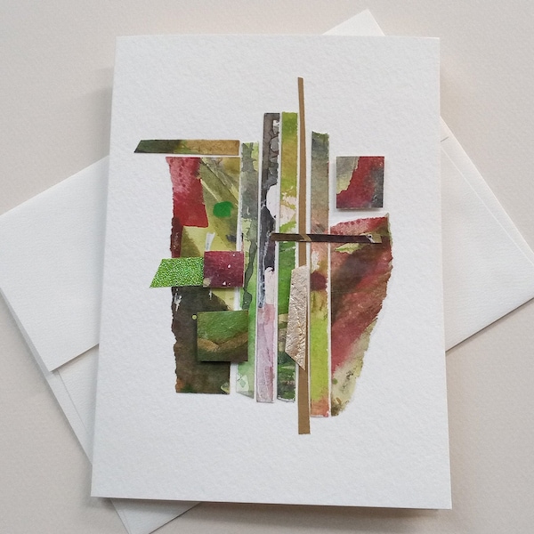 Abstract handmade card / painted paper collage on heavyweight greeting card / blank inside / one of a kind original art / C-223