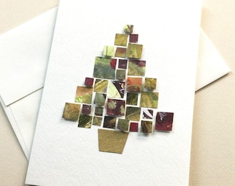 Handmade Christmas tree card / mounted on heavyweight card / blank inside / one of a kind original art / C-230