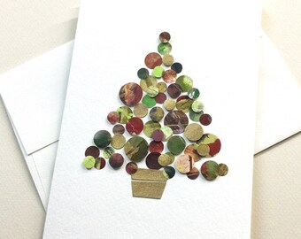 Handmade Christmas tree card / hand-painted paper circles mounted on heavyweight card / blank inside / one of a kind original art / C-231