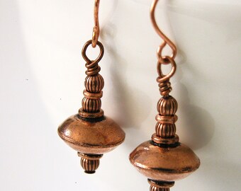 Short copper dangle earrings / 1.25 inches long / handmade / E-232