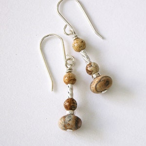 Stone drop earrings / picture jasper / sterling silver / real gemstone / 1.5 inches long / handmade / E-240