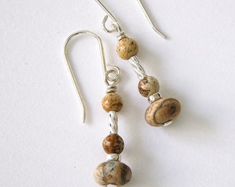 Stone drop earrings / picture jasper / sterling silver / real gemstone / 1.5 inches long / handmade / E-240