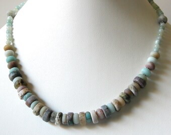 Collier fait main en jaspe amazonite, fermoir à bascule en argent sterling, 17,5 pouces