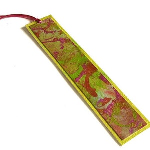 Unique handmade bookmark / hand painted paper / OOAK / yellow / green / pink / abstract BK-68