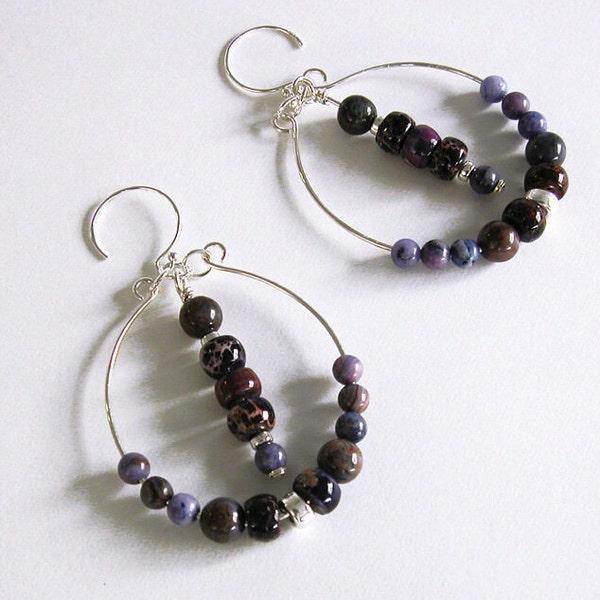 Purple gemstone earrings / deep purple aqua terra jasper / purple crazy lace agate / genuine gemstone / sterling silver / handmade E-175