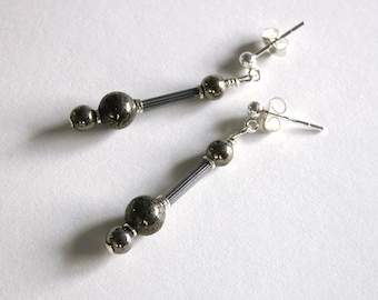 Boucles d'oreilles en pyrite / pierres précieuses véritables / tiges en argent sterling / E-116 faites main