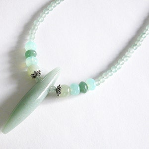 Green aventurine necklace with extender chain / aqua blue chalcedony / new jade serpentine / sterling silver / N-41 image 2