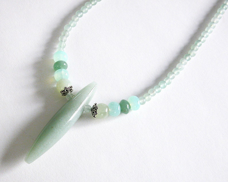 Green aventurine necklace with extender chain / aqua blue chalcedony / new jade serpentine / sterling silver / N-41 image 2