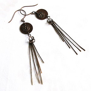 Long brass lizard earrings / 4 inch dangles / handmade  E-76