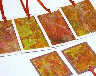 Hand-painted gift tags -- set of 6 yellow orange tags GT-29