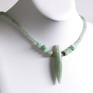 Green aventurine necklace with extender chain / aqua blue chalcedony / new jade serpentine / sterling silver / N-41 image 1
