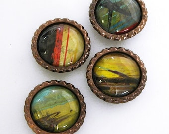 Abstrakte Kunst Magnete, Handgemalte Kühlschrankmagnete, 4er Set