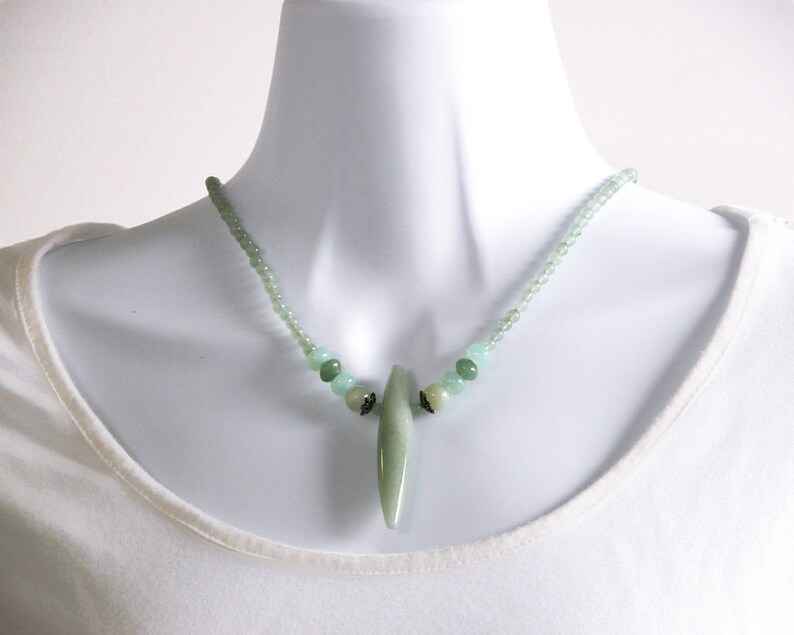 Green aventurine necklace with extender chain / aqua blue chalcedony / new jade serpentine / sterling silver / N-41 image 5