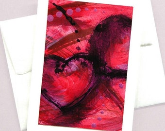 Painted Hearts -- greeting card / blank inside / original acrylic ink painting on paper / one of a kind / C-196