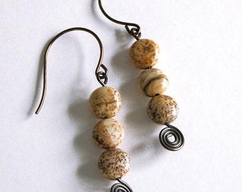 Desert jasper earrings / genuine gemstone / brass / copper / handmade E-51