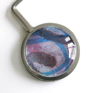 Hand-painted purse hook / blue / purple / one of a kind original abstract design / metal handbag hanger / pocketbook holder / HA-16