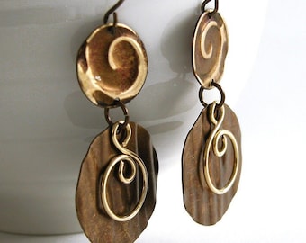 Longues boucles d'oreilles pendantes en laiton / en laiton massif / faites main E-103