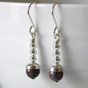 Agate and silver drop earrings / genuine gemstone / sterling silver / 1.25 inches long / handmade / E-243