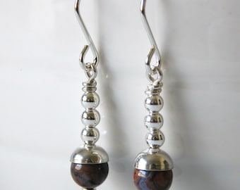 Boucles d'oreilles en agate et argent / véritables pierres précieuses / argent sterling / 1,25 pouce de long / fait main / E-243